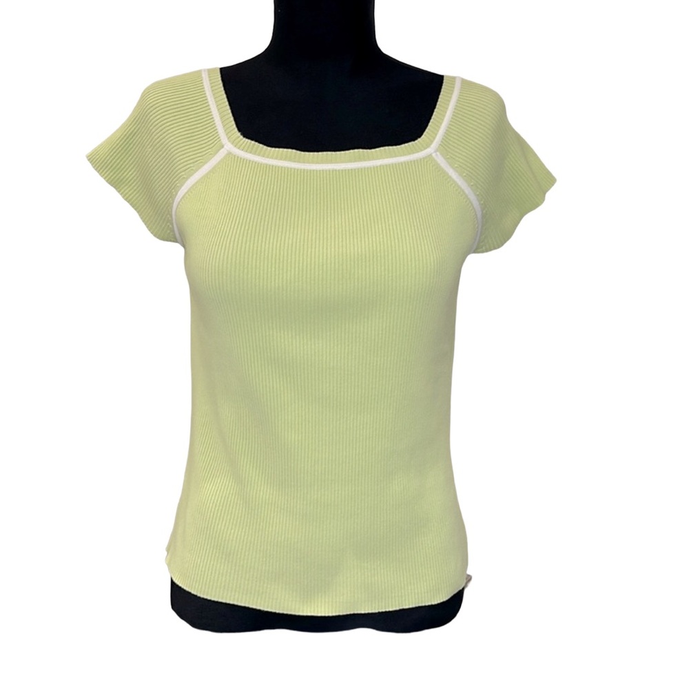 Square Neck Short Sleeve Top by August Silk Lime Green. Medium